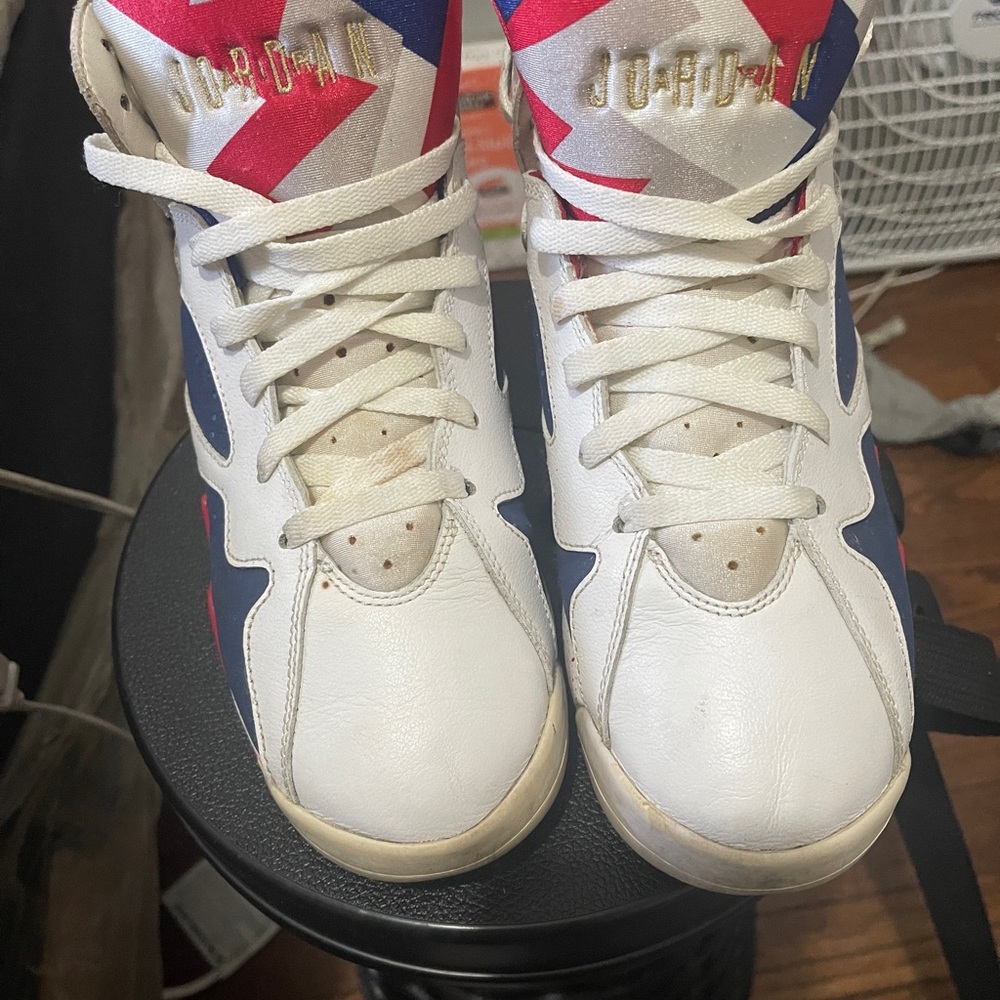 Jordan Sneakers in White, Blue, and Red